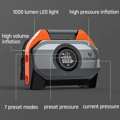 Compresor Inalámbrico Heavy-Duty y Powerbank Vortex S6 (19.200 mAh) – Etenwolf