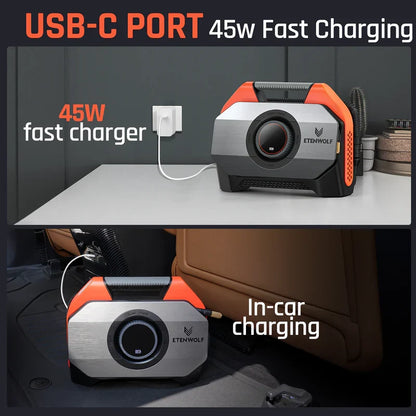 Compresor Inalámbrico Heavy-Duty y Powerbank Vortex S6 (19.200 mAh) – Etenwolf