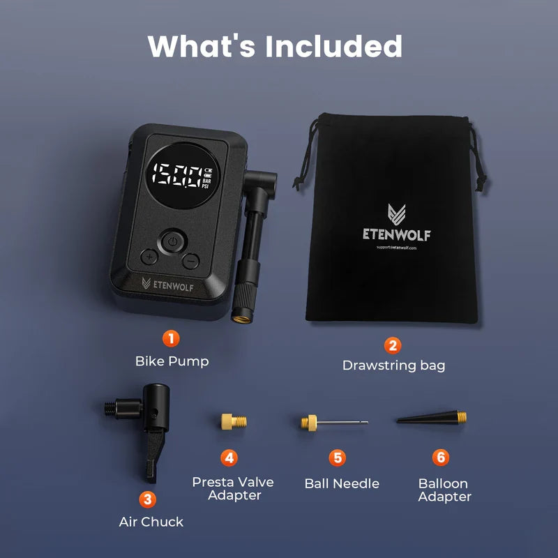 Mini Compresor Eléctrico de Bolsillo para Bicicletas S0 (150 PSI) – Etenwolf