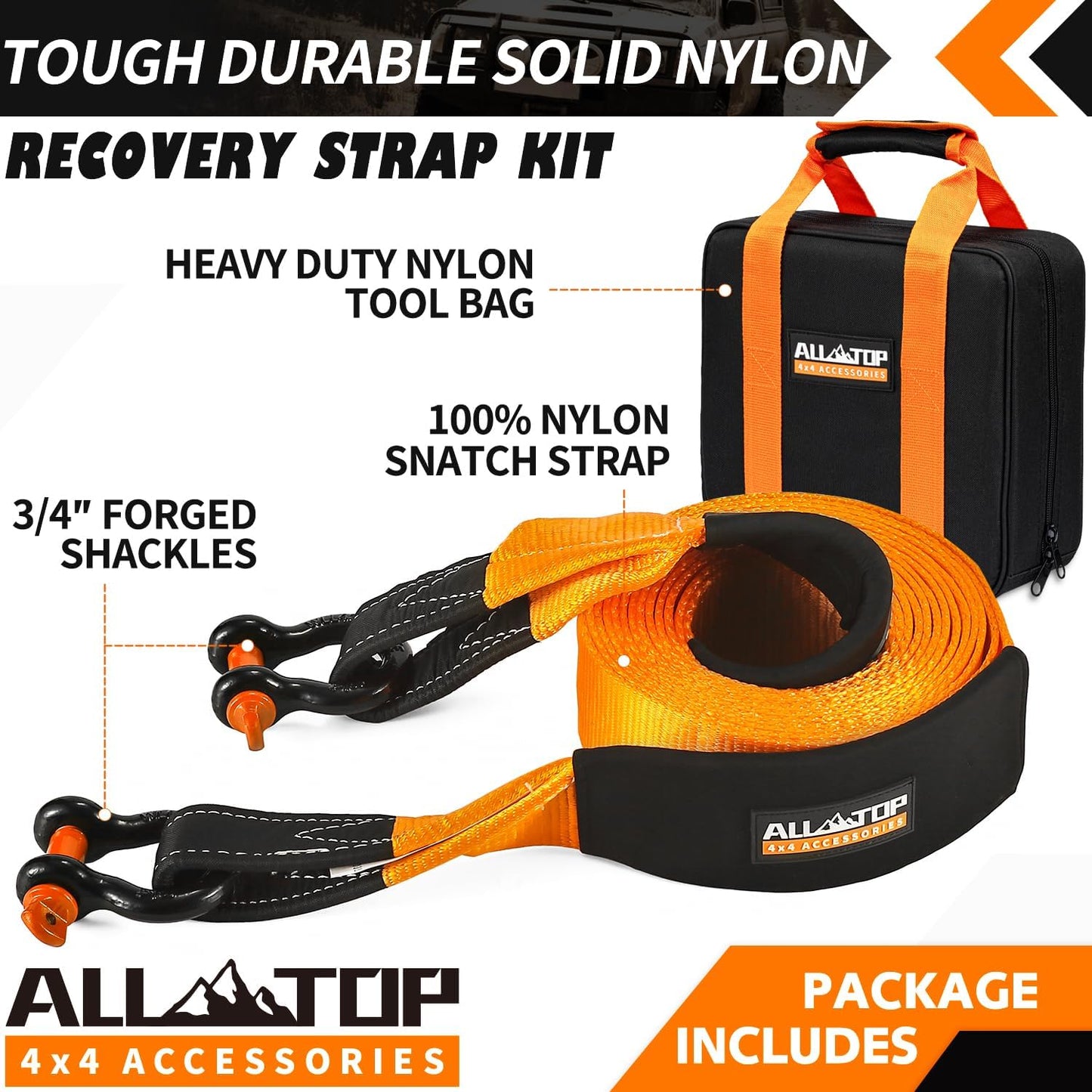 Kit de Recuperación Off-Road ALL-TOP con correa de nylon y herramientas para emergencias todoterreno