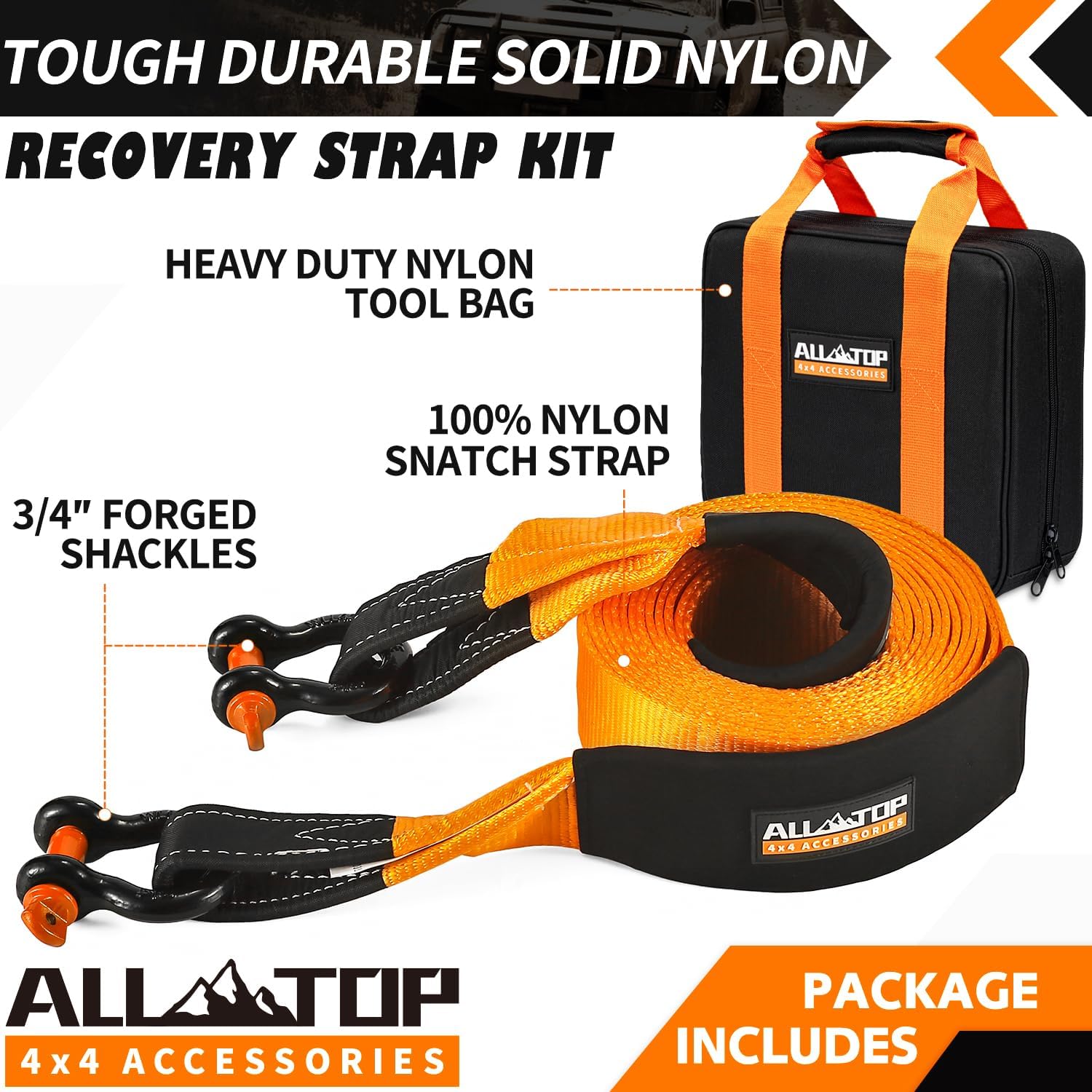 Kit de Recuperación Off-Road ALL-TOP con correa de nylon y herramientas para emergencias todoterreno