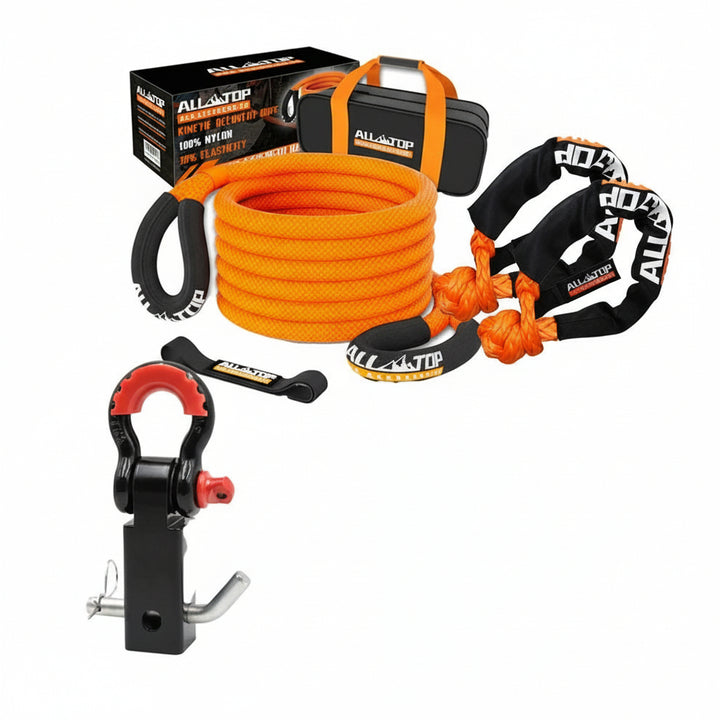 Pack de Rescate Off-Road con Grillete de Arrastre, Cuerda Cinética y Grilletes Sintéticos – ALL-TOP