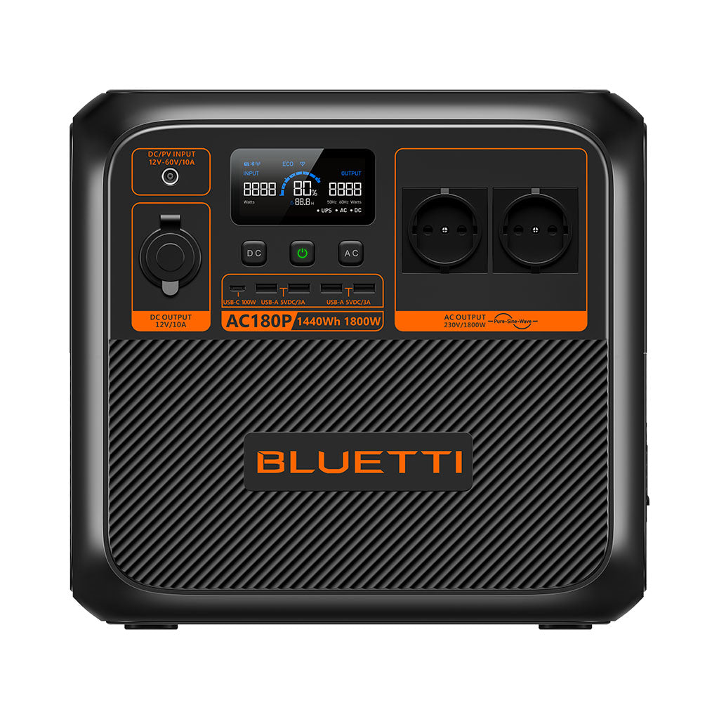 Estación de Energía Bluetti AC180P de 440Wh y 1800W con múltiples puertos de salida