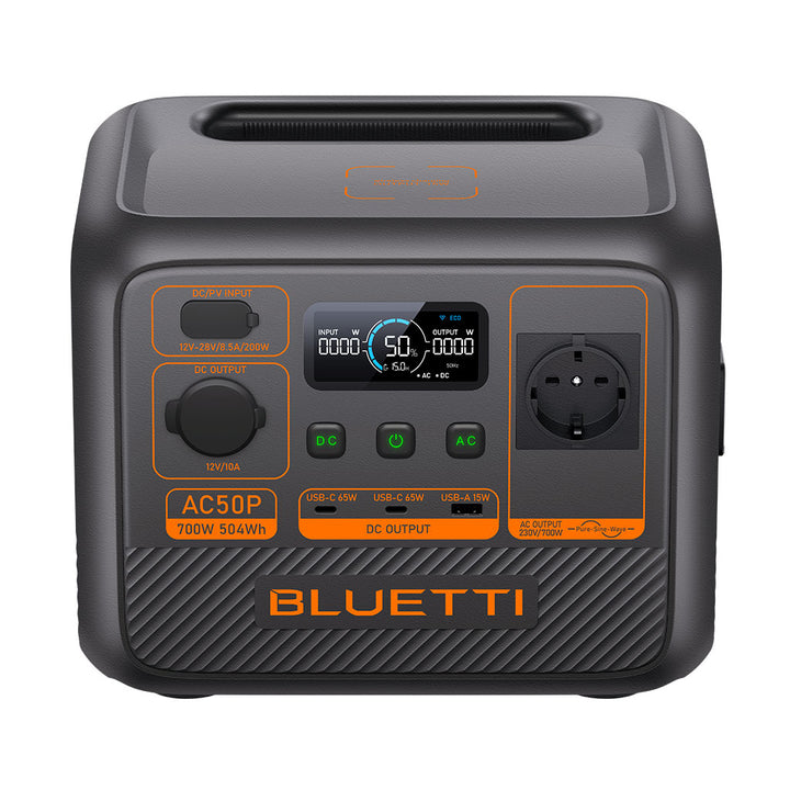 Estación de Energía AC50P con Capacidad de 504 Wh y Potencia de 700 W AC – Bluetti