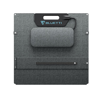 Panel Solar Plegable Bluetti en color gris con diseño compacto y asa para transporte fácil