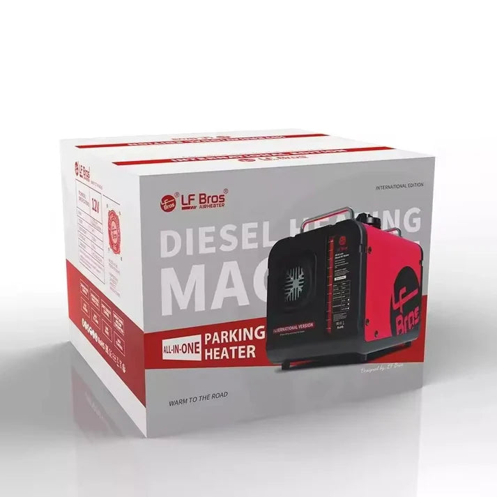 Caja del calefactor diesel LF Bros All-in-One Parking Heater con diseño moderno y funcional.