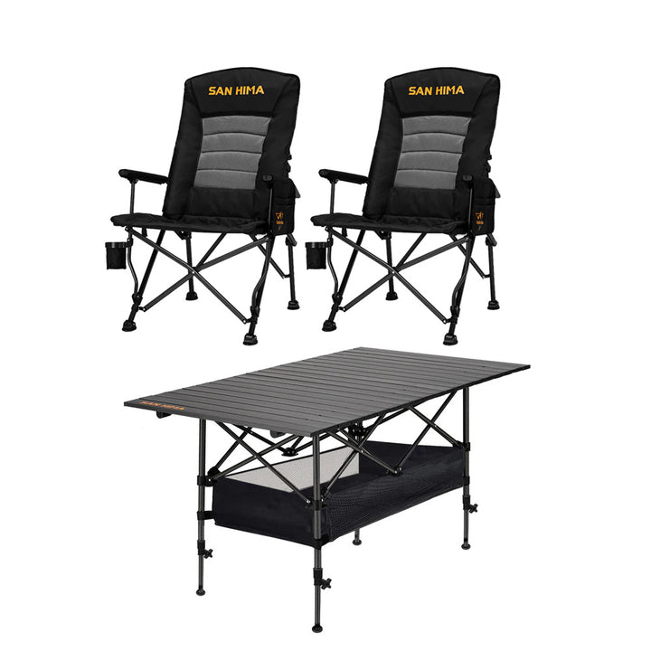 Pack de 2 Sillas y 1 Mesa de Camping Regulable – San Hima