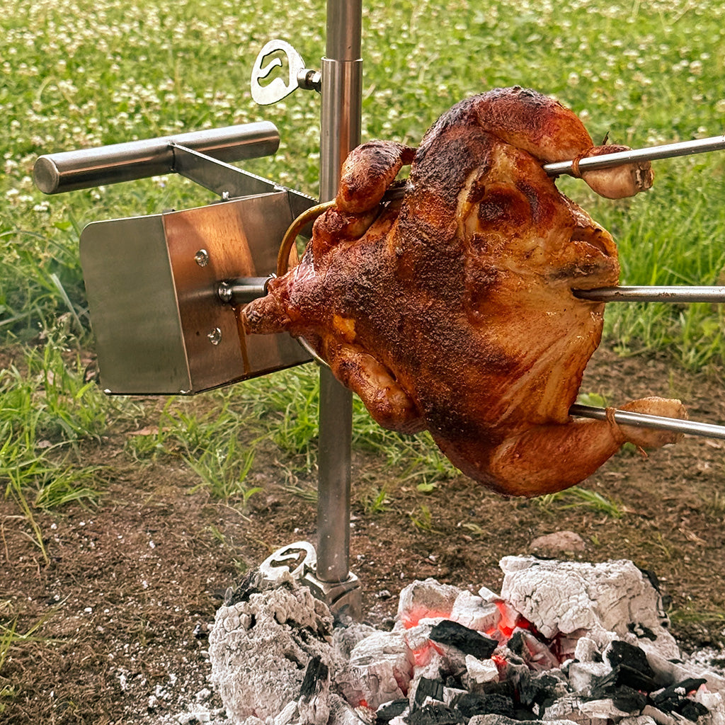 Asador Spiedo para Camping, eléctrico y a baterías – Humos