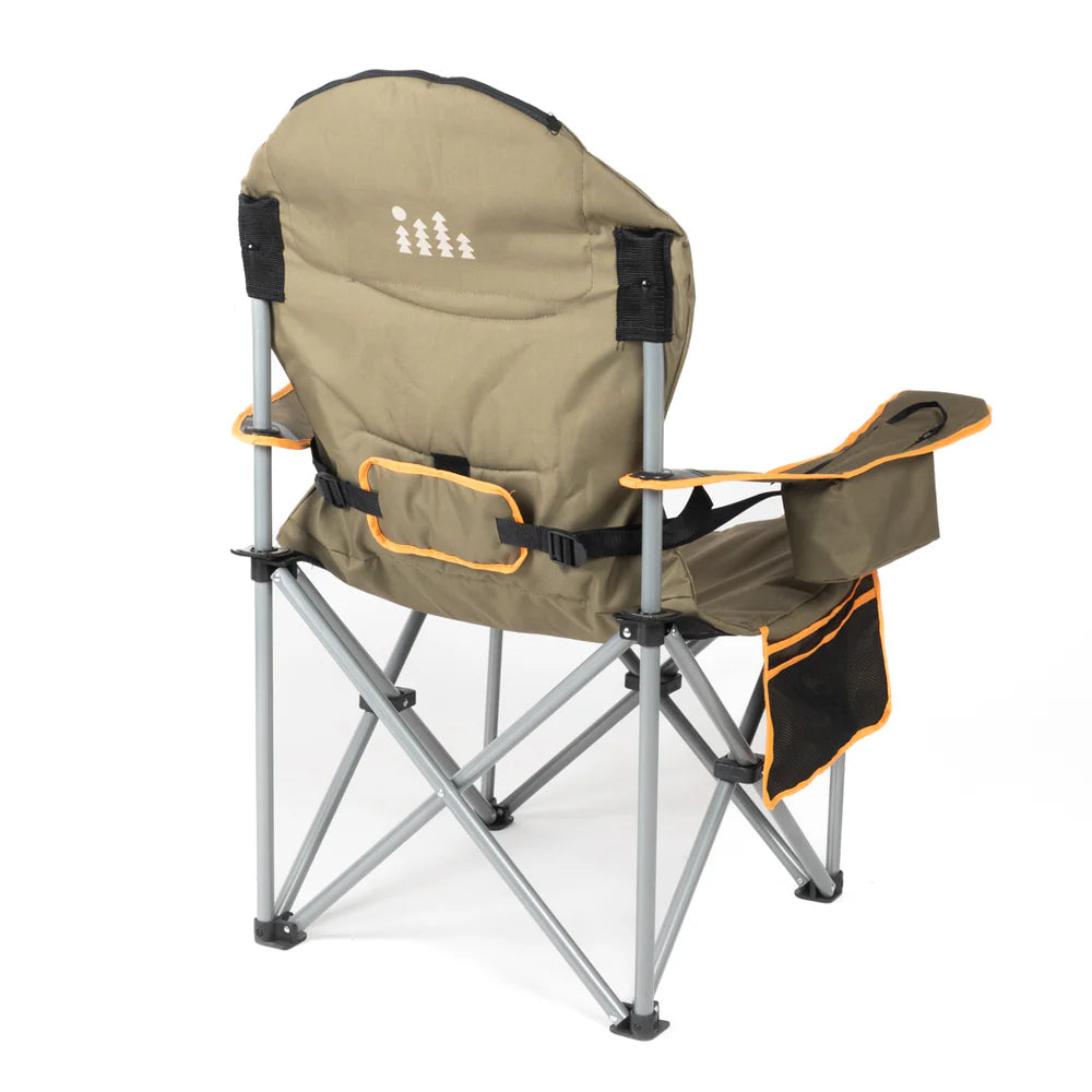 Silla de Camping TRIBU plegable con soporte lateral para accesorios y diseño cómodo